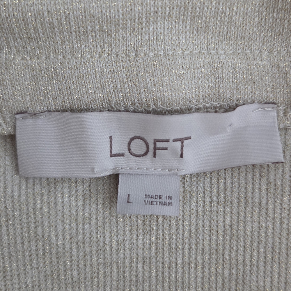 LOFT Cream Shimmery Off-Shoulder Blouse Size L - Picture 10 of 11